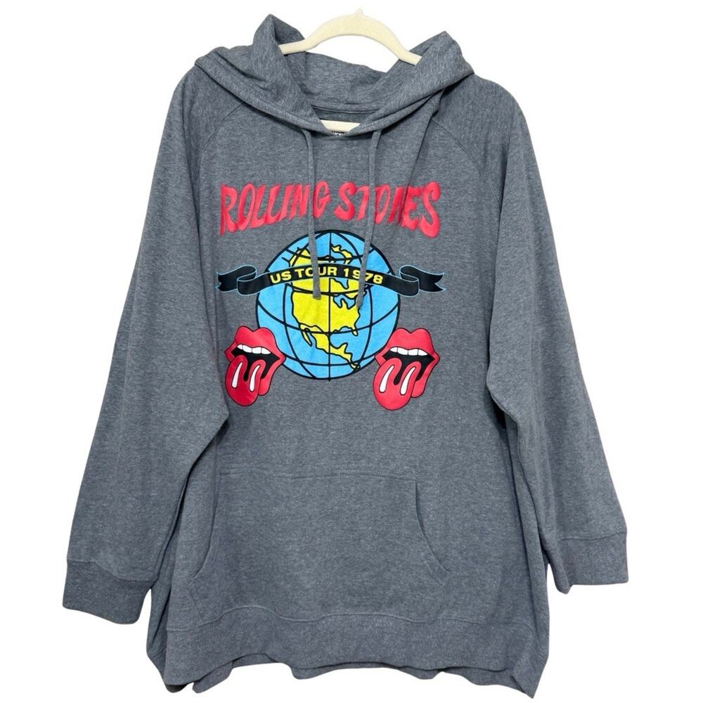 Torrid Rolling Stones Puff Hoodie Women’s Plus Size 5X 28 Gray US Tour 1978 NWT
